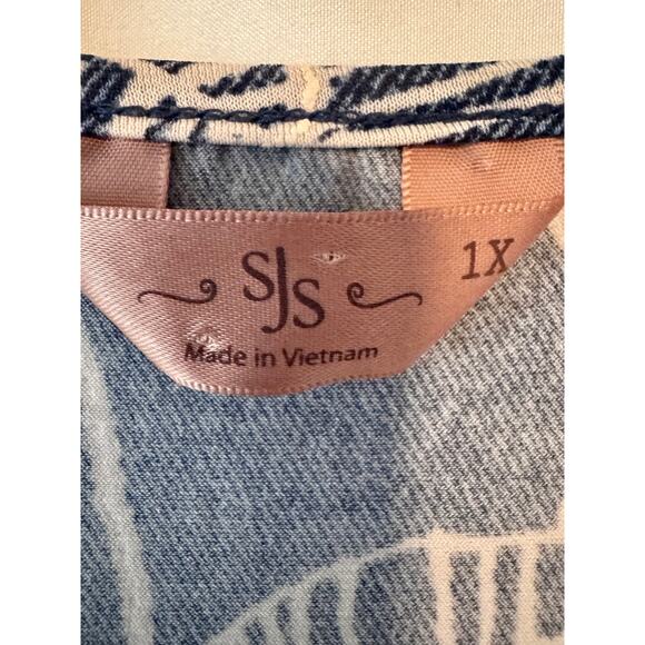 SJS Blue White Floral Sleeveless Stretch Blouse - 1X - Picture 5 of 7